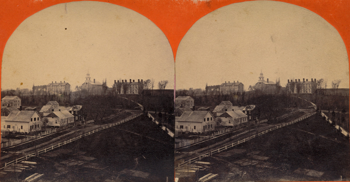 View of Franklin Street and Old Stone Row looking southwest from the Graded School, ca. 1870s